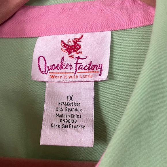 Quacker Factory Rhinestone Button Spring Green Jacket, 1X - Picture 3 of 7